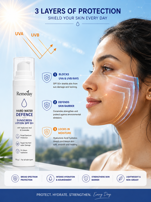 Remeday Hard Water Defence Complete Skin Care Combo | Salicylic Acid Face Wash + Sunscreen SPF 50+ | Acne Control Cleanser & Broad Spectrum Sun Protection | Combo Pack