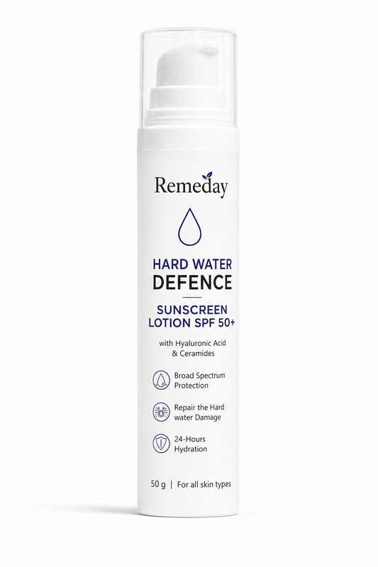 Remeday Hard Water Defence Sunscreen Lotion SPF 50+ | with Hyaluronic Acid & Ceramides | Broad Spectrum UV Protection & 24-Hour Hydration | Lightweight & Non-Greasy | 50g