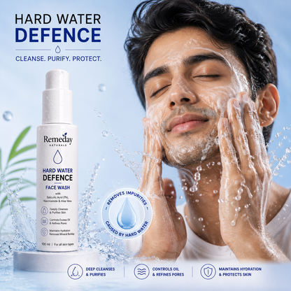 Remeday Hard Water Defence Complete Hair & Skin Care Combo | Face Wash + Sunscreen SPF 50+ + Shampoo + Hair Growth Serum | India's First Hard Water Damage Repair Range | Combo Pack of 4