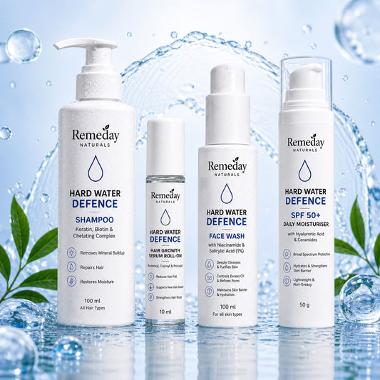 Complete Hard Water Damage Repair Kit | Shampoo, Face Wash, SPF Moisturiser & Hair Growth Serum | Total Hair & Skin Defence Routine