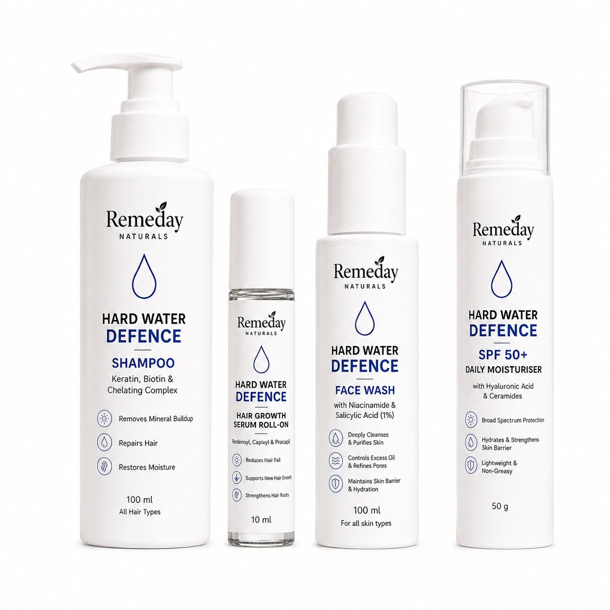 Complete Hard Water Damage Repair Kit | Shampoo, Face Wash, SPF Moisturiser & Hair Growth Serum | Total Hair & Skin Defence Routine