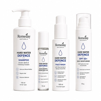 Complete Hard Water Damage Repair Kit | Shampoo, Face Wash, SPF Moisturiser & Hair Growth Serum | Total Hair & Skin Defence Routine