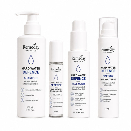 Complete Hard Water Damage Repair Kit | Shampoo, Face Wash, SPF Moisturiser & Hair Growth Serum | Total Hair & Skin Defence Routine
