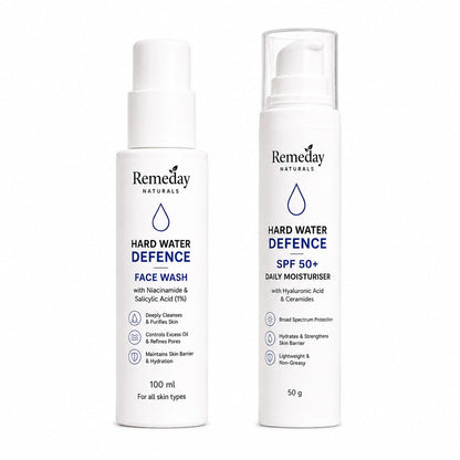 Hard Water Skin Defence Duo | Face Wash + SPF Moisturiser | Brightening, UV Protection &amp; Anti-Pollution Care