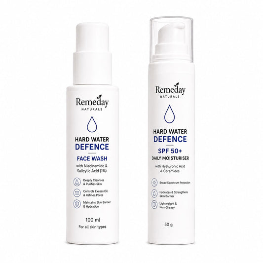 Hard Water Skin Defence Duo | Face Wash + SPF Moisturiser | Brightening, UV Protection &amp; Anti-Pollution Care