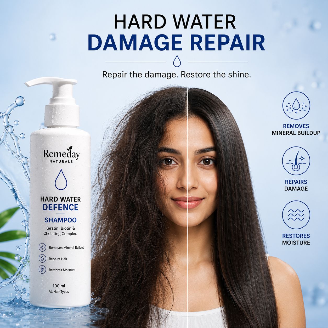 Hard Water Detox Shampoo | Keratin & Biotin | Repairs Hard Water Damage, Controls Frizz & Restores Hair Smoothness